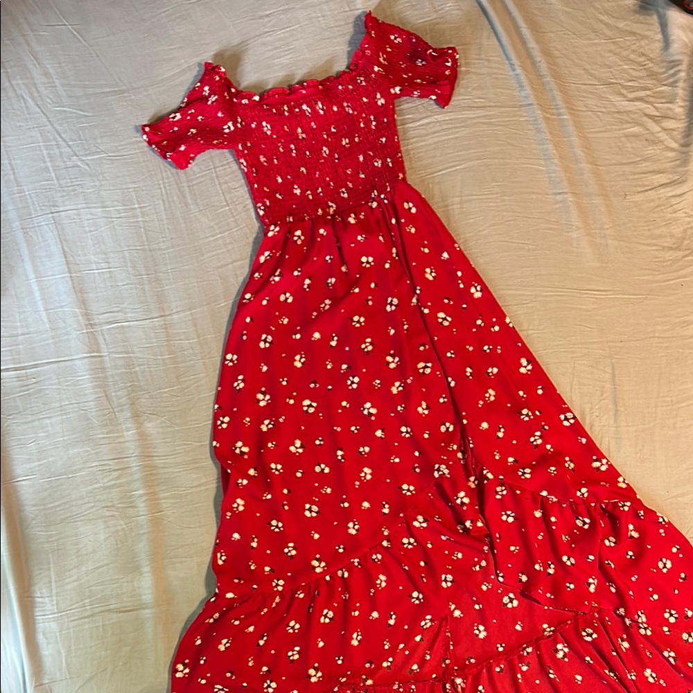 Floral Red Off-Shoulder Dress